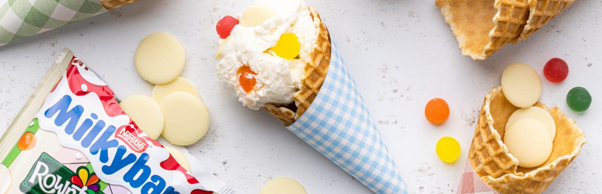 Jelly and Ice Cream frozen yoghurt in a cone